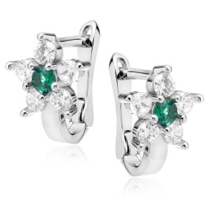 Cercei argint cu tortita model floare cu piatra verde DiAmanti Z0484DER_G-DIA (Argint 925‰ 1,6 g.)